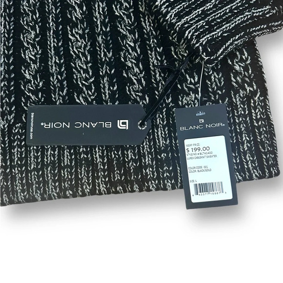 Blanc Noir® Lurex Cable Knit Sweater Size Large Black Silver Crew Neck NEW - Picture 7 of 13
